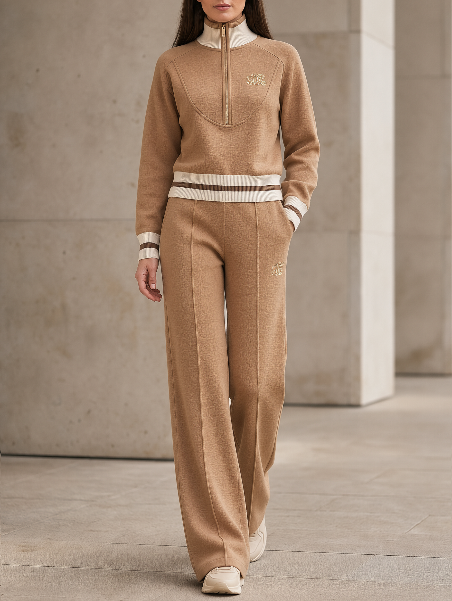 Half-Zip Cropped Sweatshirt & Wide-Leg Pants Two-Piece Set