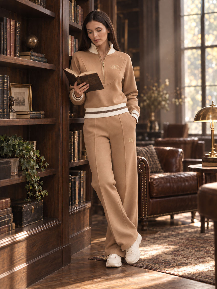 Half-Zip Cropped Sweatshirt & Wide-Leg Pants Two-Piece Set