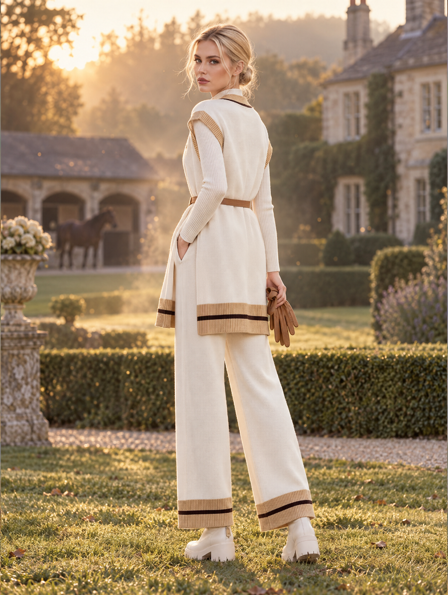 Women's Embroidered Sleeveless Cardigan And Pants Set