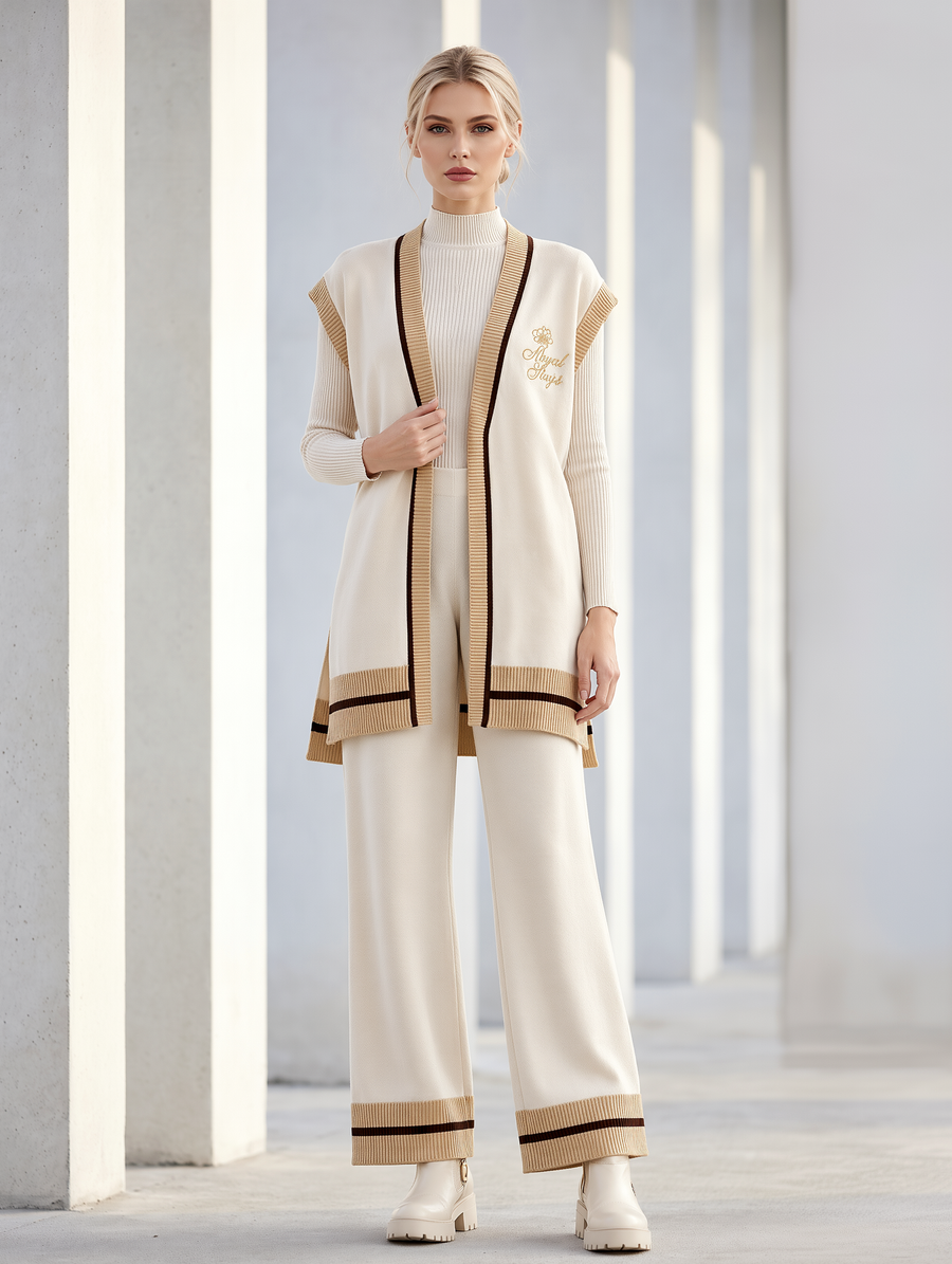 Women's Embroidered Sleeveless Cardigan And Pants Set