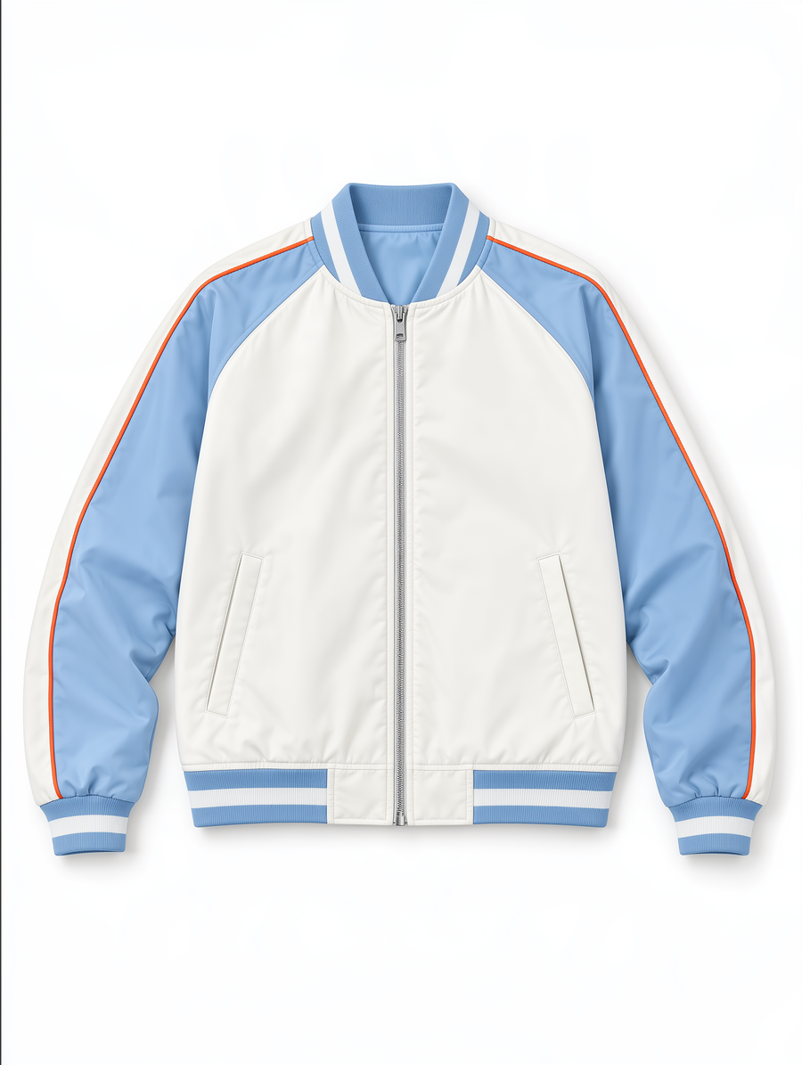 Women's Blue Color-Block Zip-Up Baseball Jacket