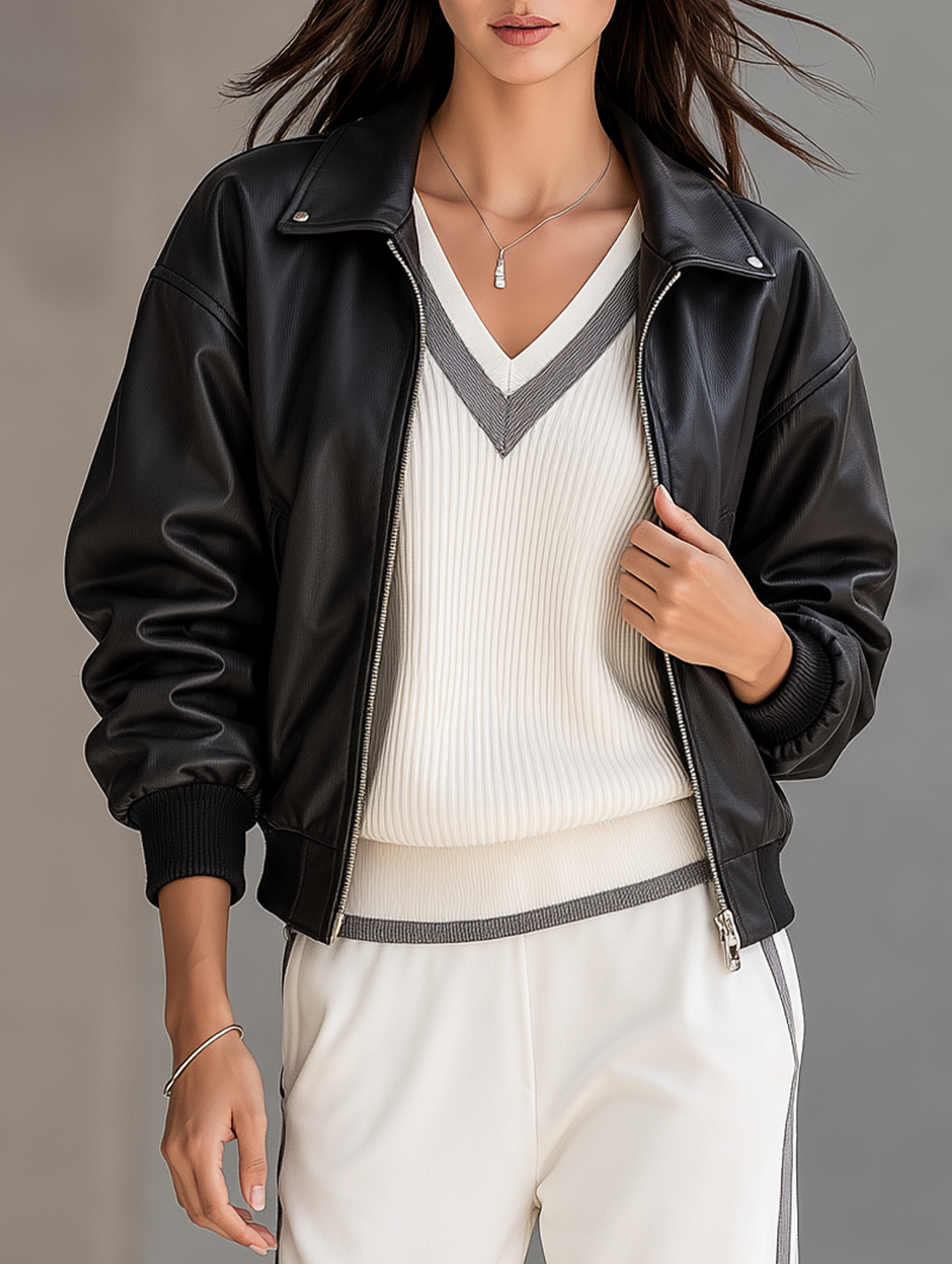 Black Matte Non-Wash PU Leather Jacket With Lapel