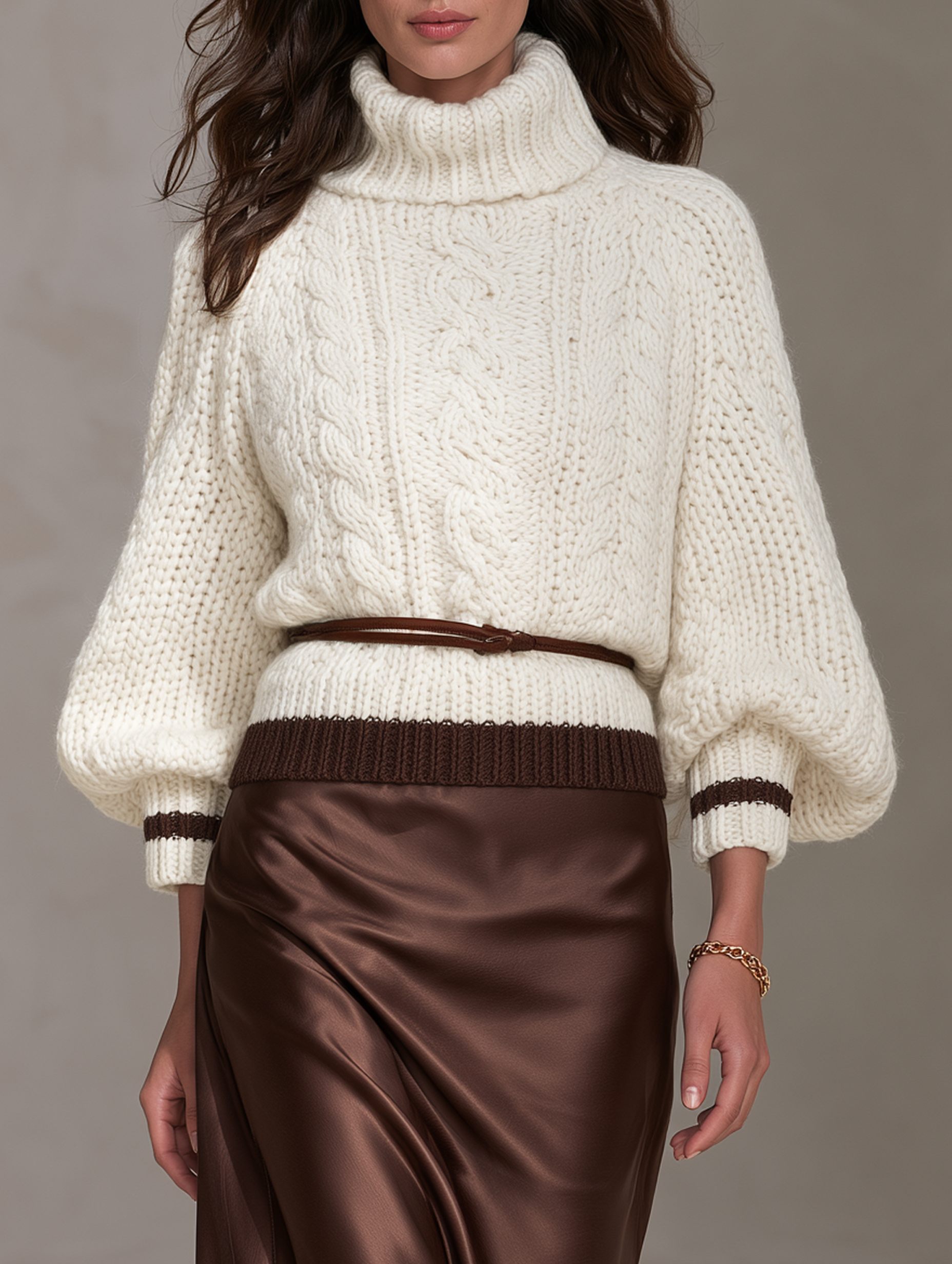 Women’s Thick-Knit Cable-Stitch Turtleneck Sweater