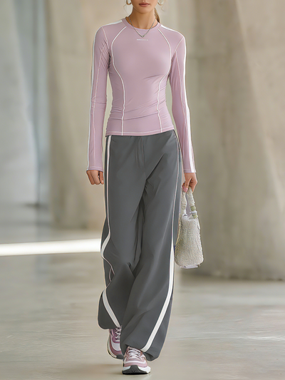 Women's Lightweight Outdoor Casual Knitted T-shirt And Wide-leg Trousers Set