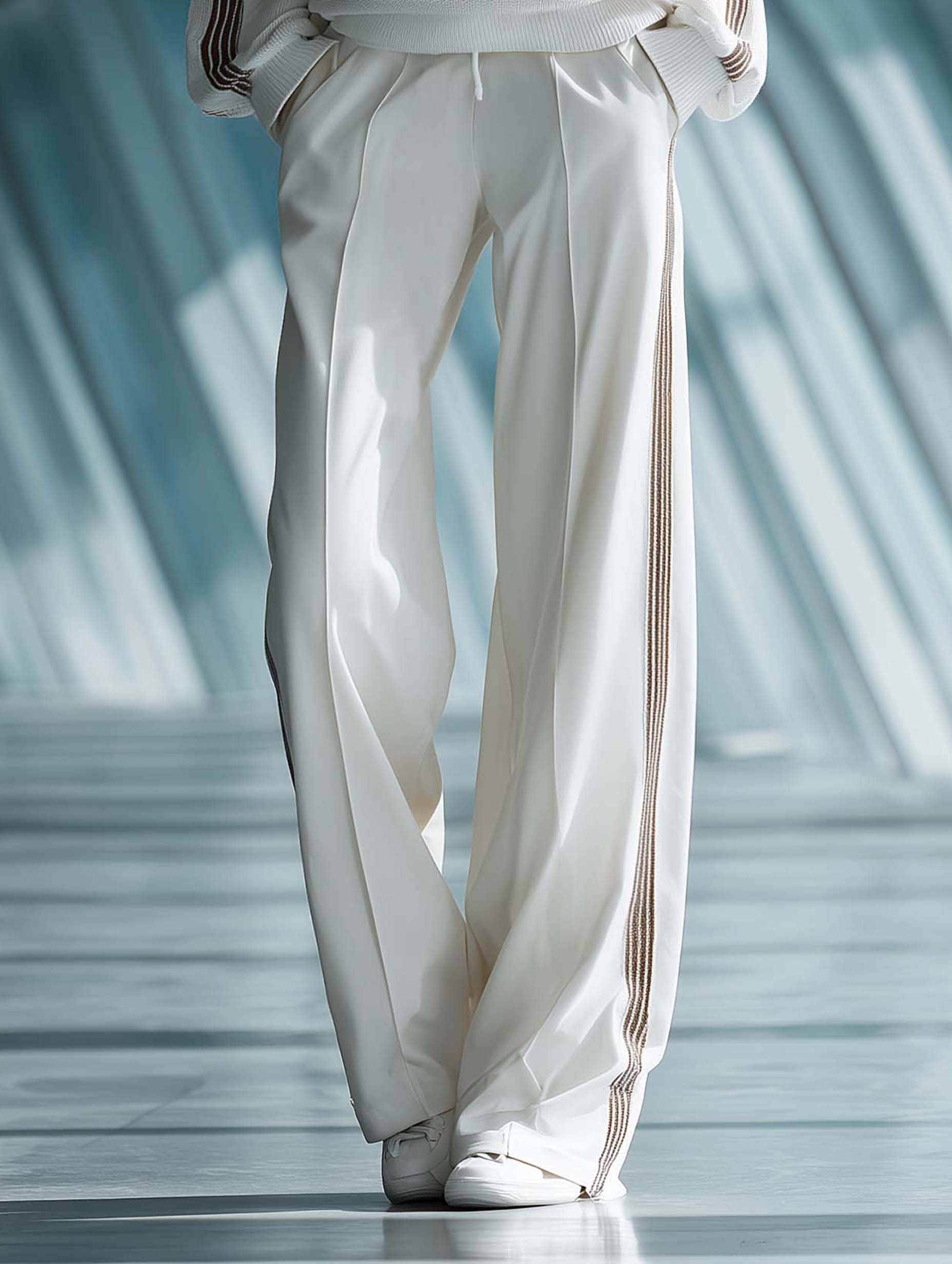 Women's Casual White Straight-leg Trousers