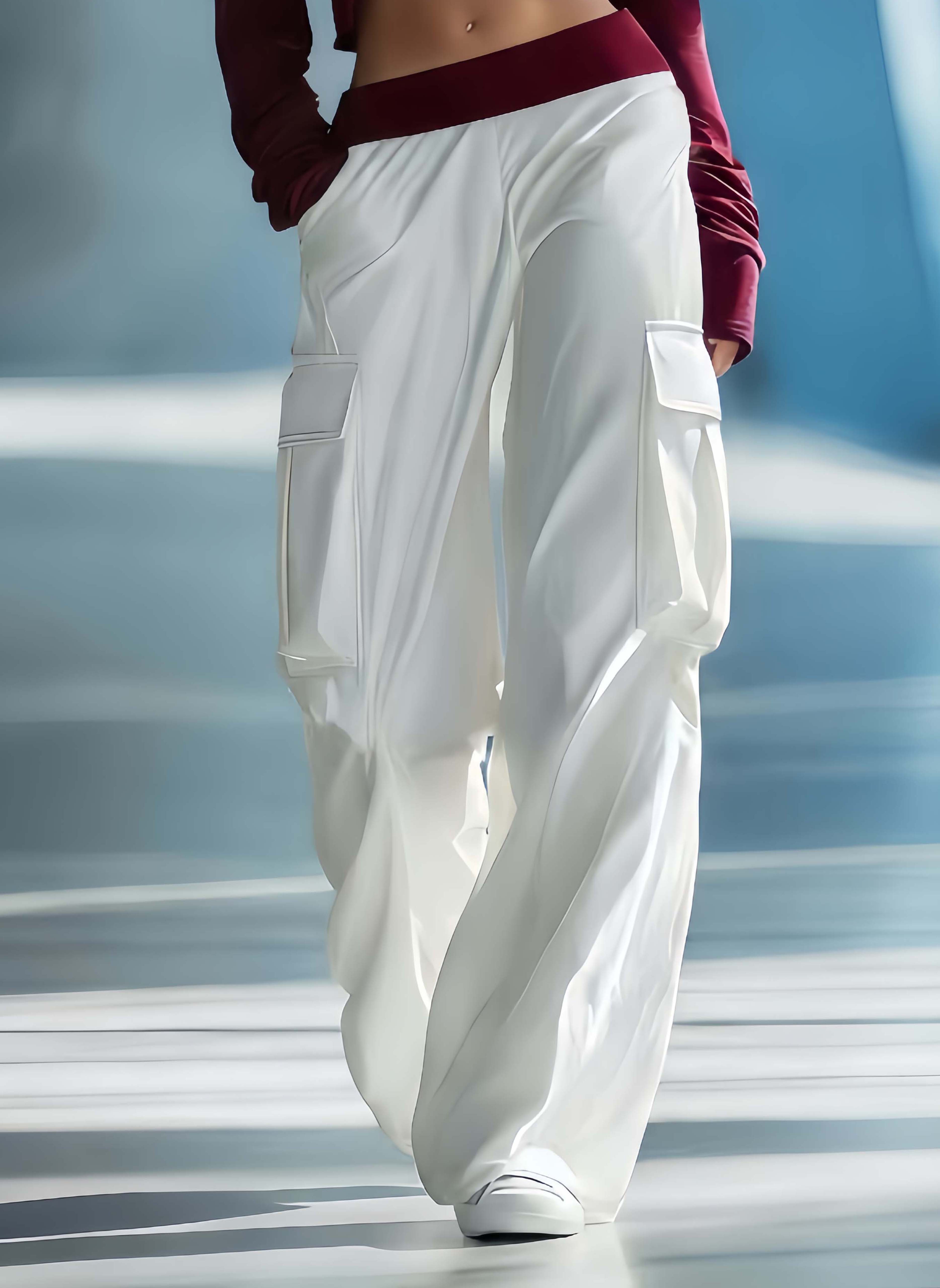 Women's Stylish Casual White Wide-leg Trousers