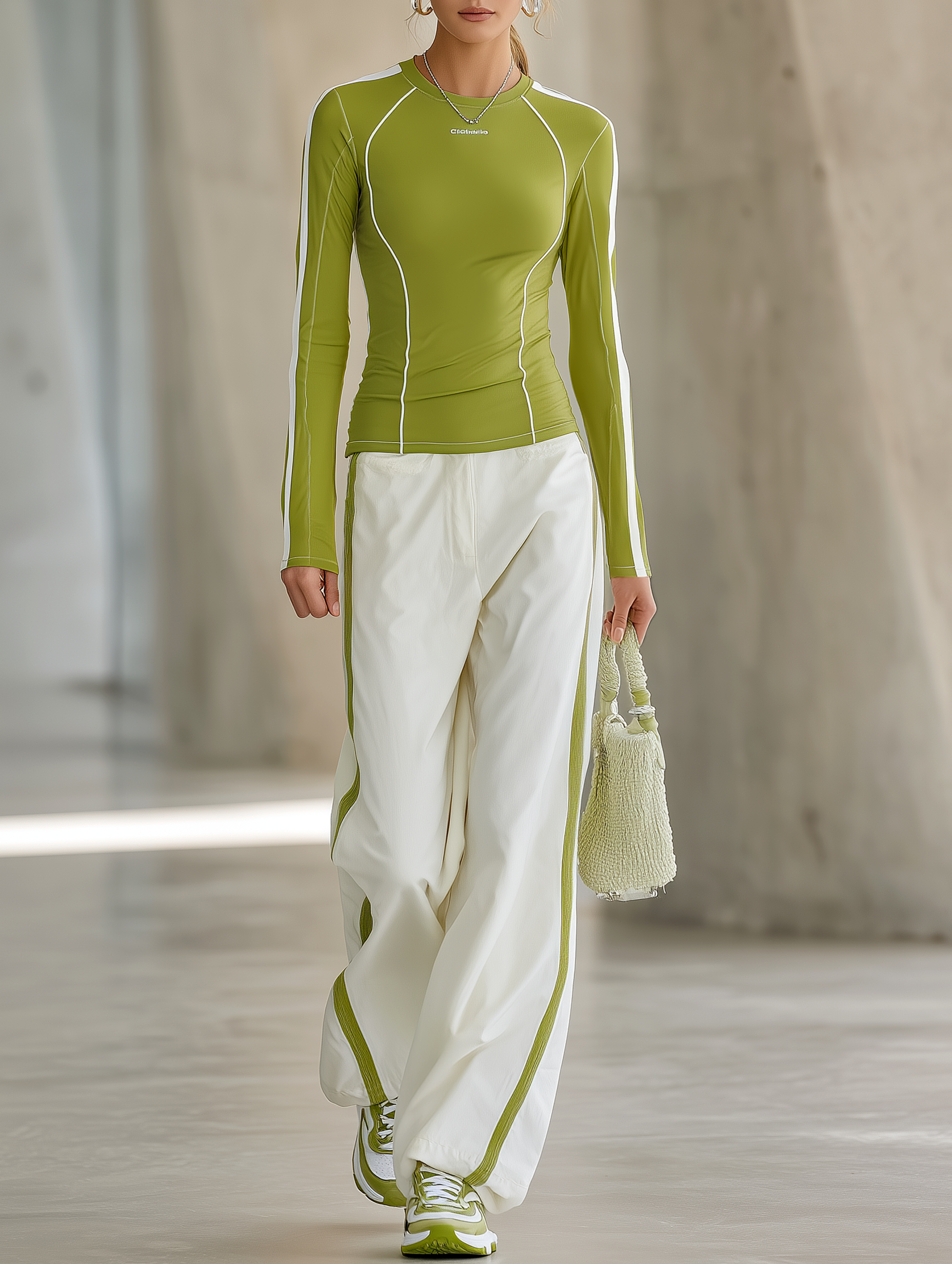 Women's Lightweight Outdoor Casual Knitted T-shirt And Wide-leg Trousers Set