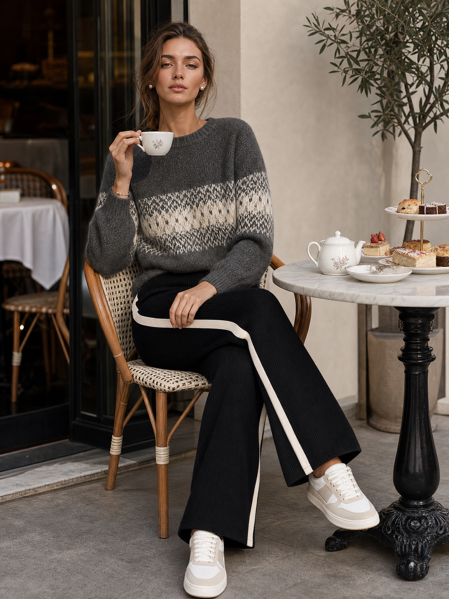 Fair Isle Jacquard Vintage Crew-Neck Knit Sweater