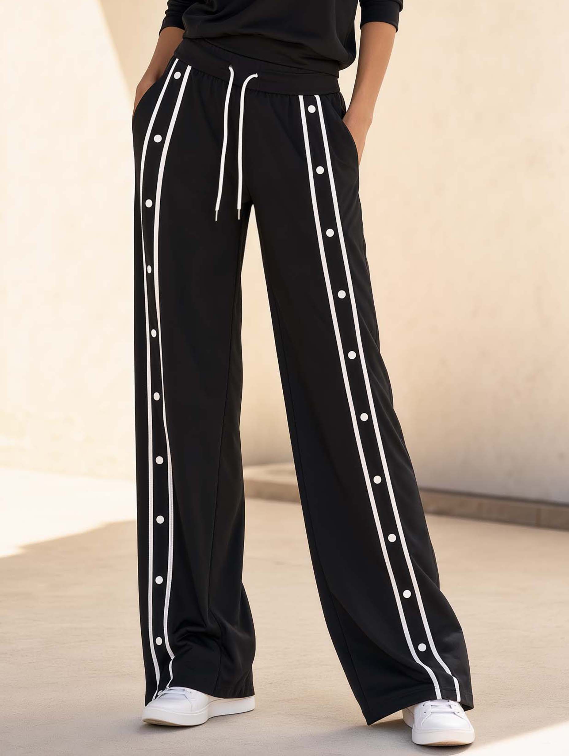 Classic Black Trousers With Stylish Decorative Buttons