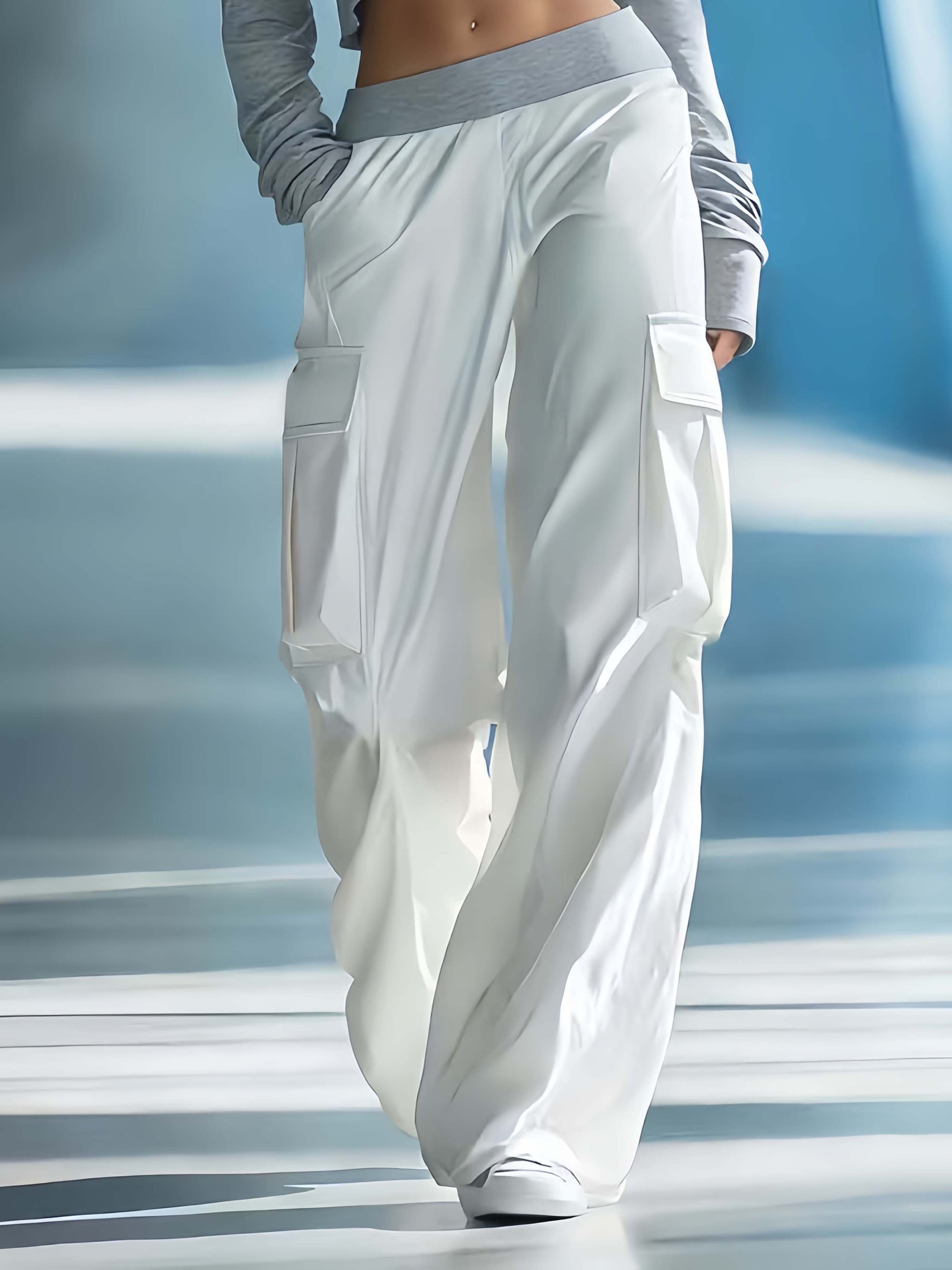 Women's Stylish Casual White Wide-leg Trousers