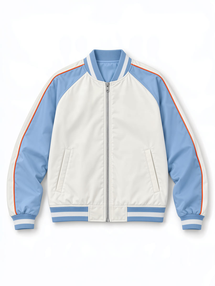 Women's Blue Color-Block Zip-Up Baseball Jacket