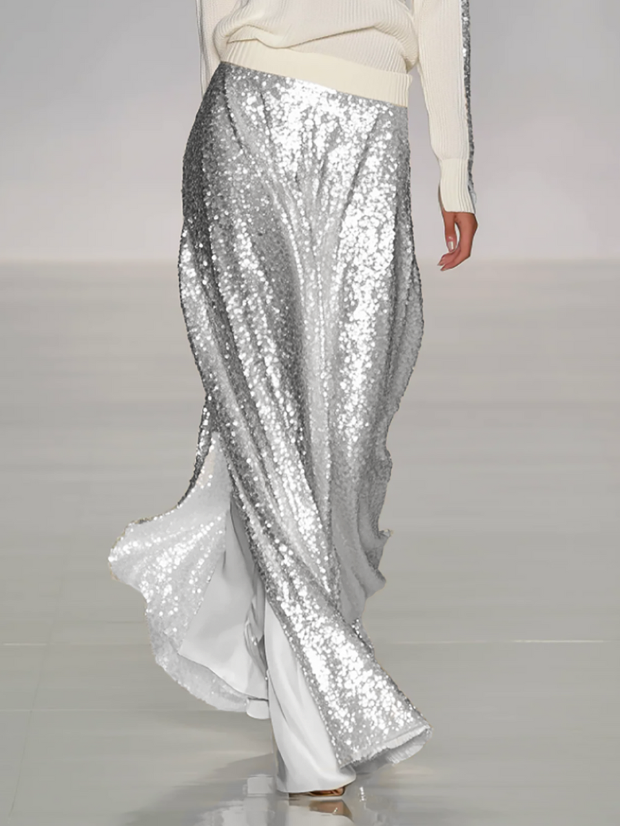 Women's Gold Sequin Long Skirt