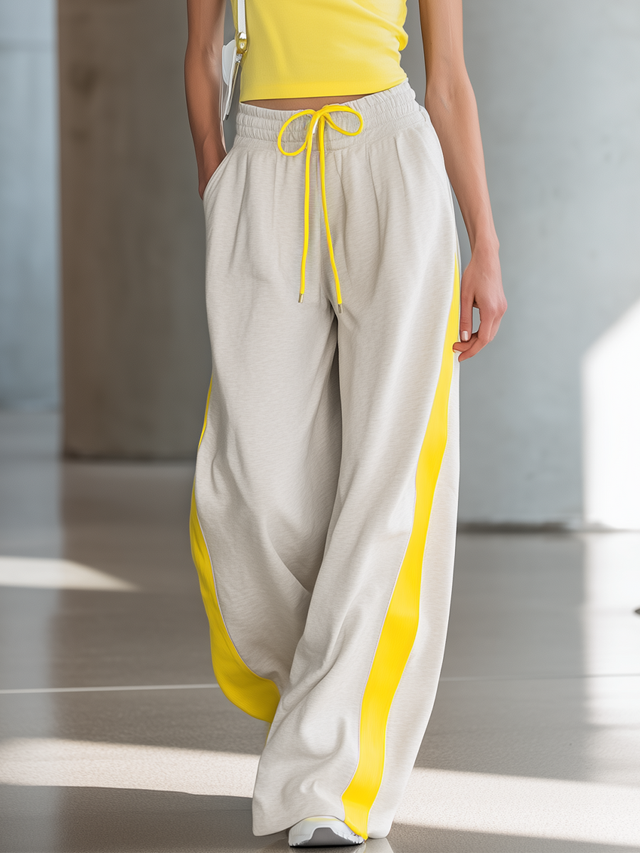 Women's Fashionable Casual Yellow Letter Print Short Top And Trousers Set