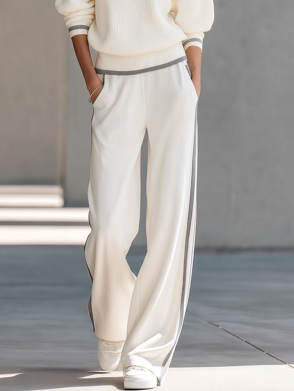 Minimalist Off-White And Grey Color-Block Straight-Leg Trousers - Off-White