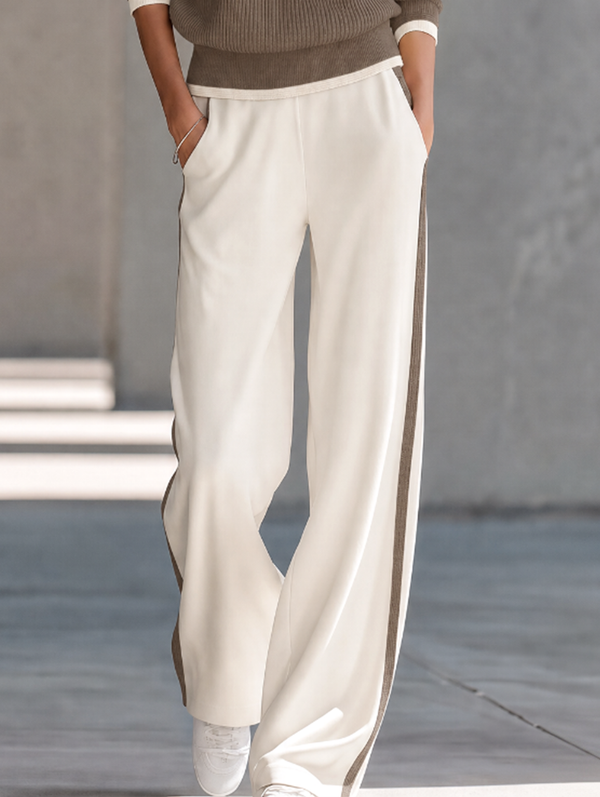Minimalist Off-White And Grey Color-Block Straight-Leg Trousers - Brown