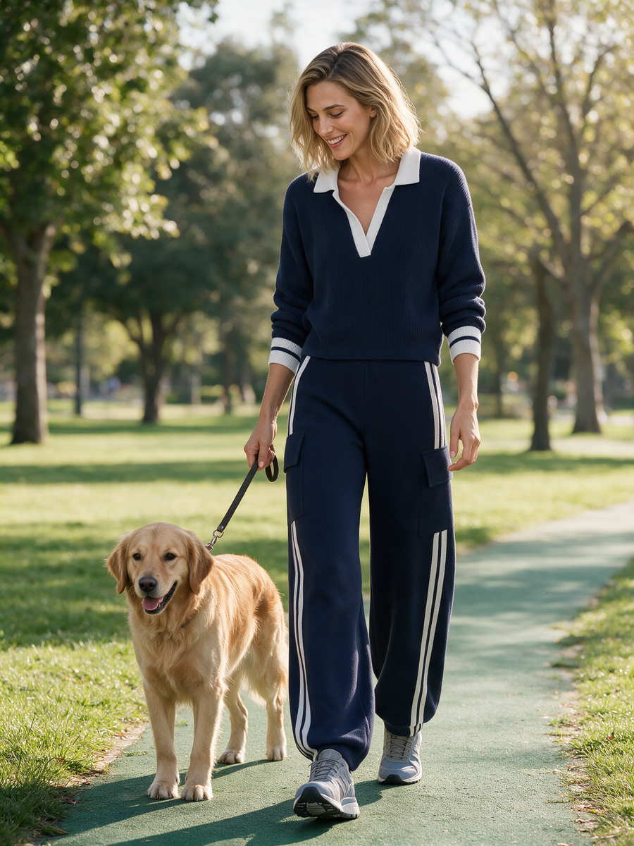 Navy Blue Polo Shirt And Cargo Joggers Set