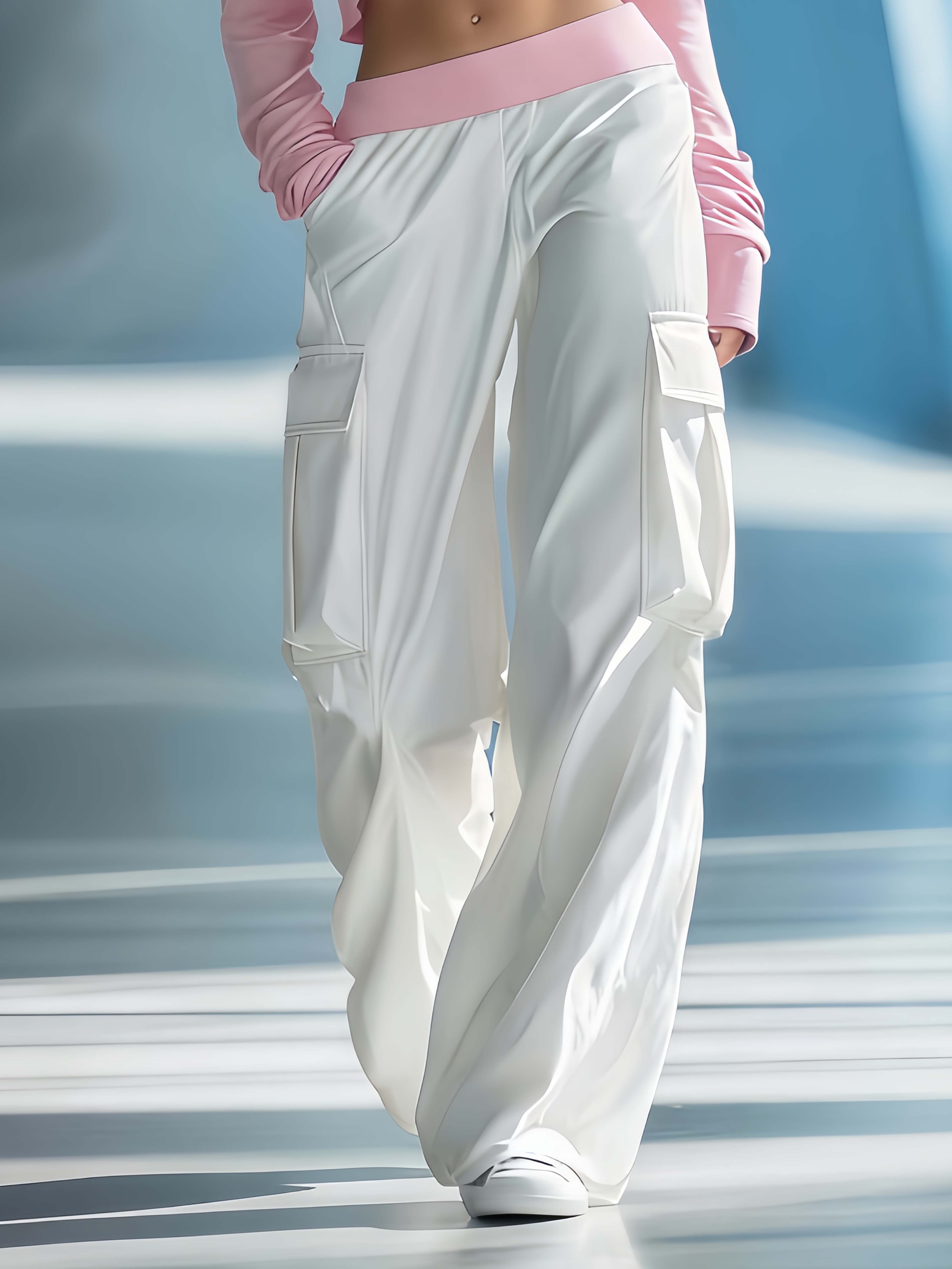 Women's Stylish Casual White Wide-leg Trousers