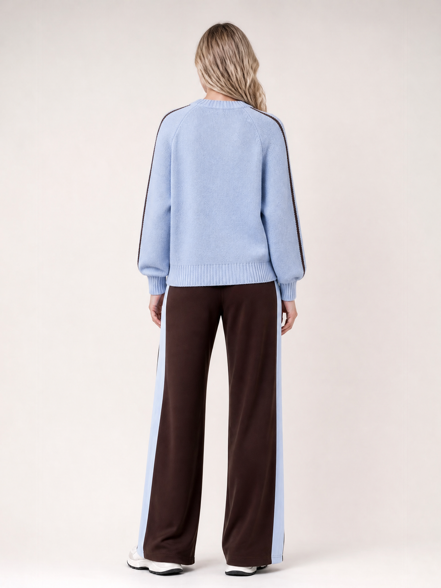 Light Blue Cable Knit Sweater & Brown Wide Leg Pants 2 Piece Set