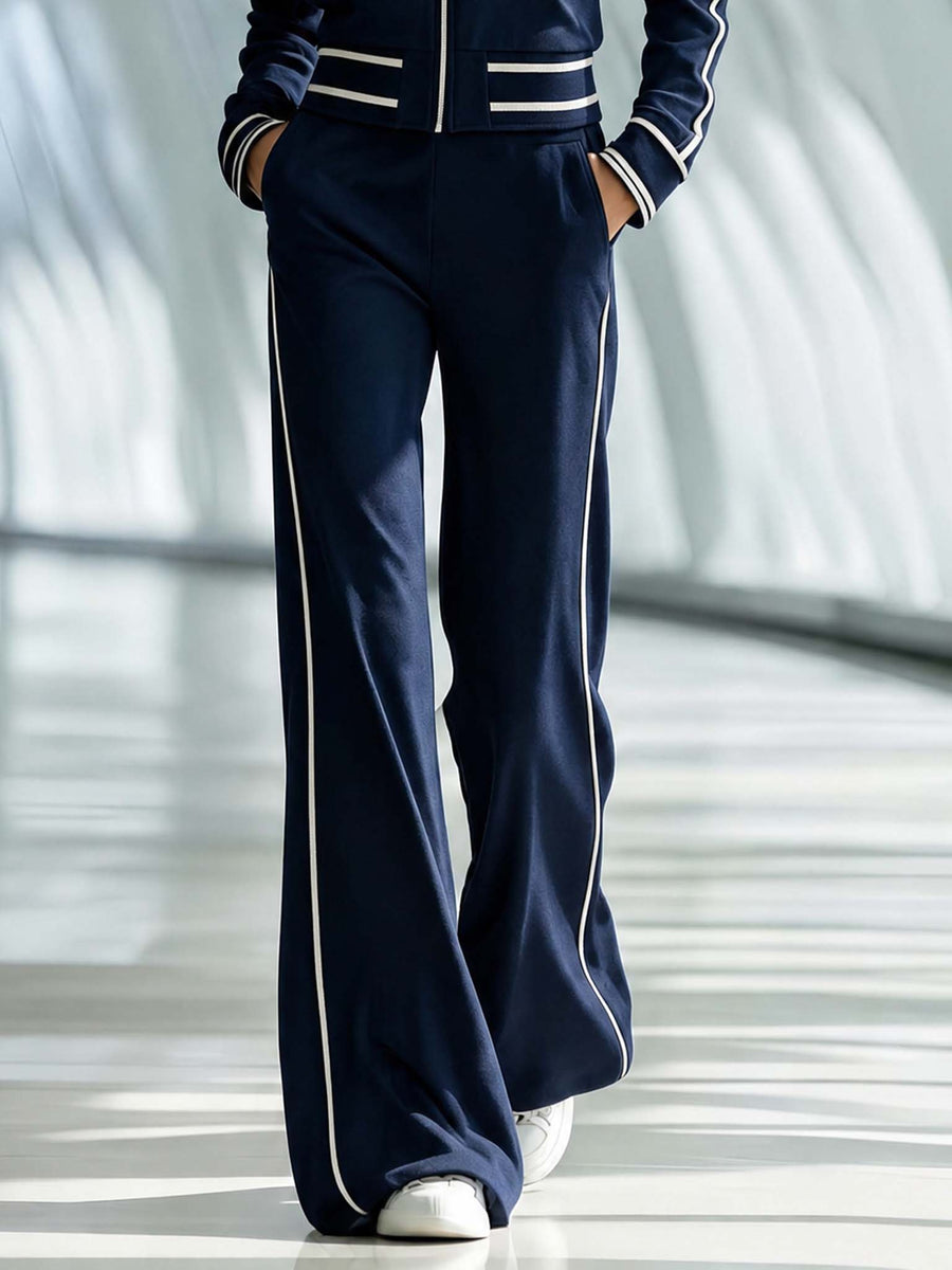 Women's Stylish Casual White Long-sleeved Top And Trousers Set