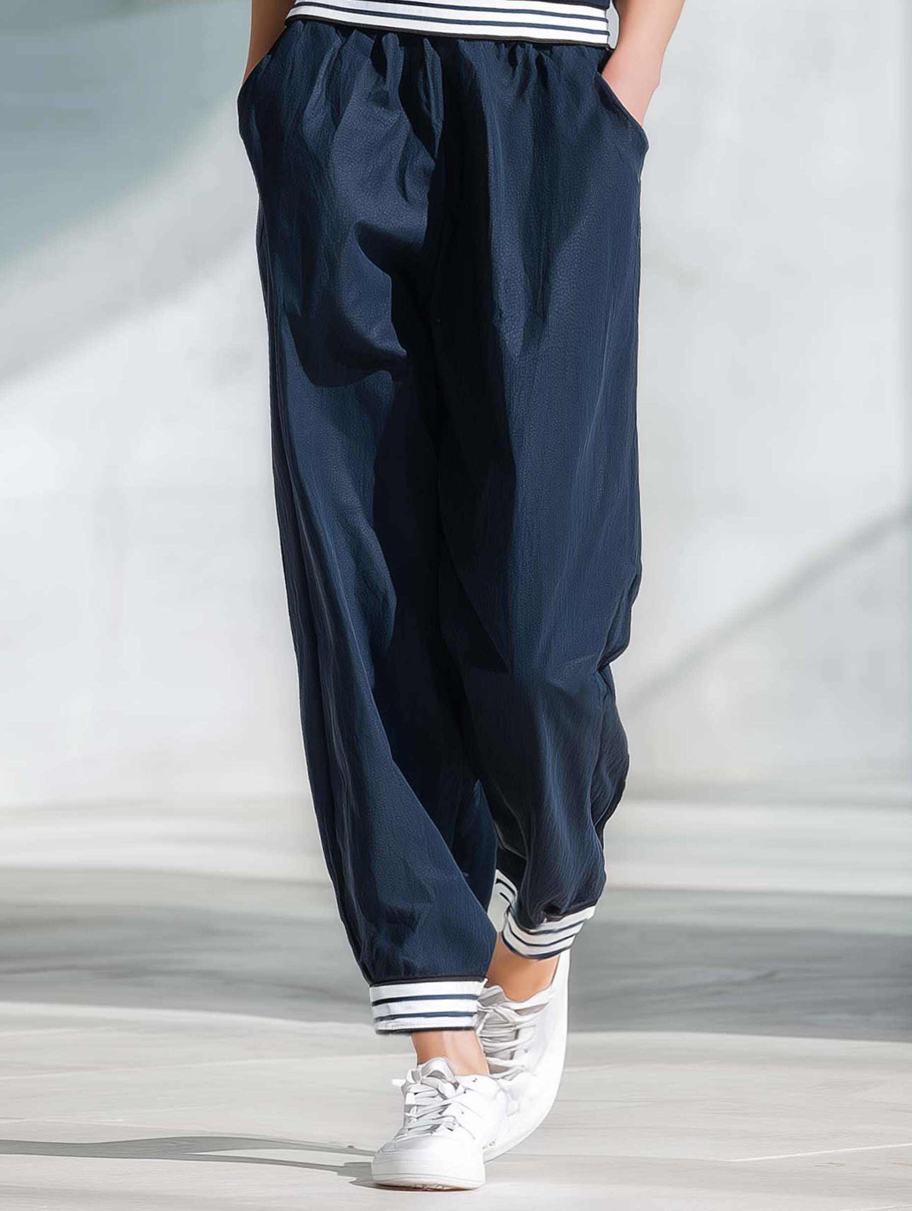 Women's Stylish And Simple Dark Blue Casual Trousers
