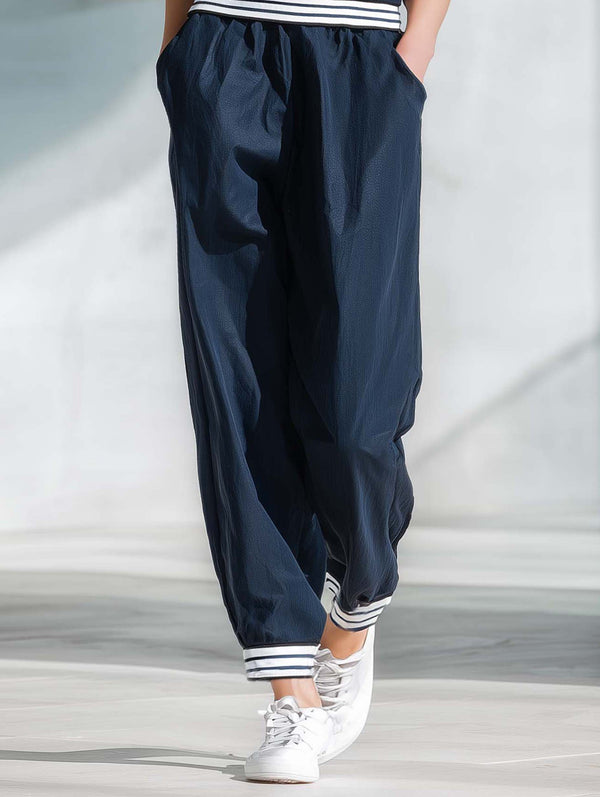 Women's Stylish And Simple Dark Blue Casual Trousers