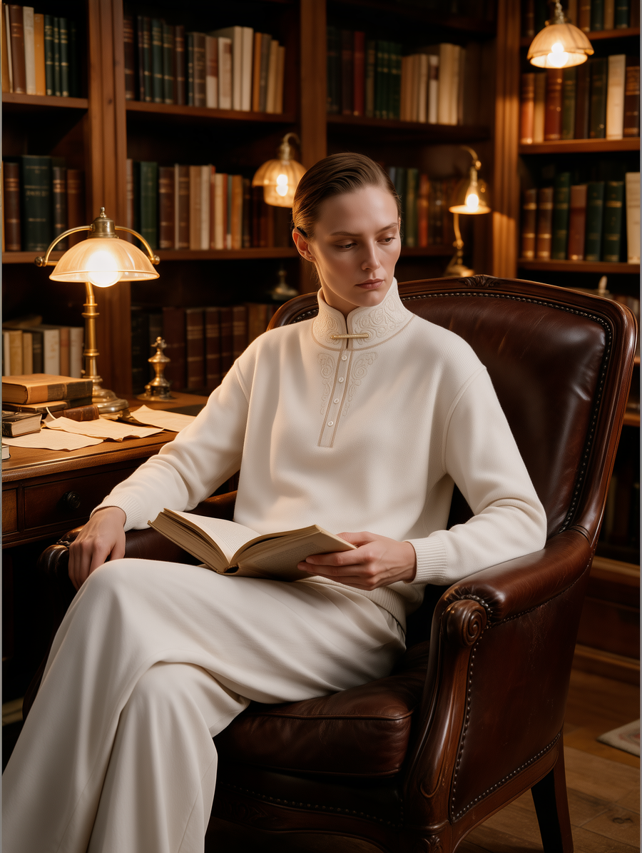 Ivory Embroidered Mock Neck Half-Button Knit Sweater