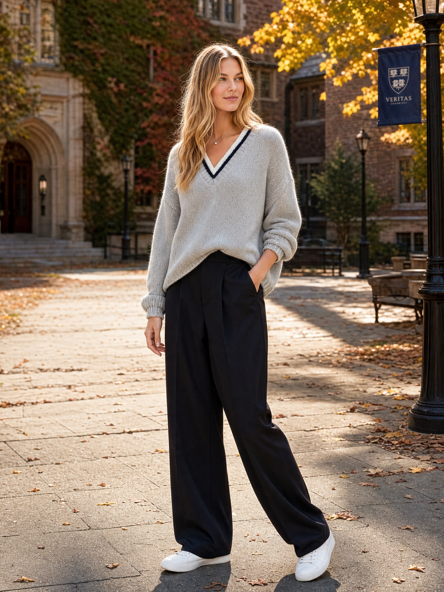 Light Gray Drop-shoulder Long-sleeve Pullover Sweater