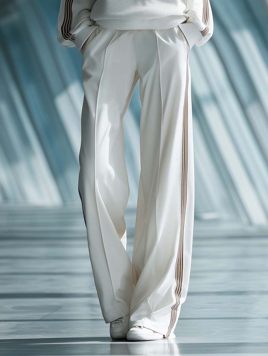 Women's Stylish Casual White Off-the-shoulder Top And Trousers Set